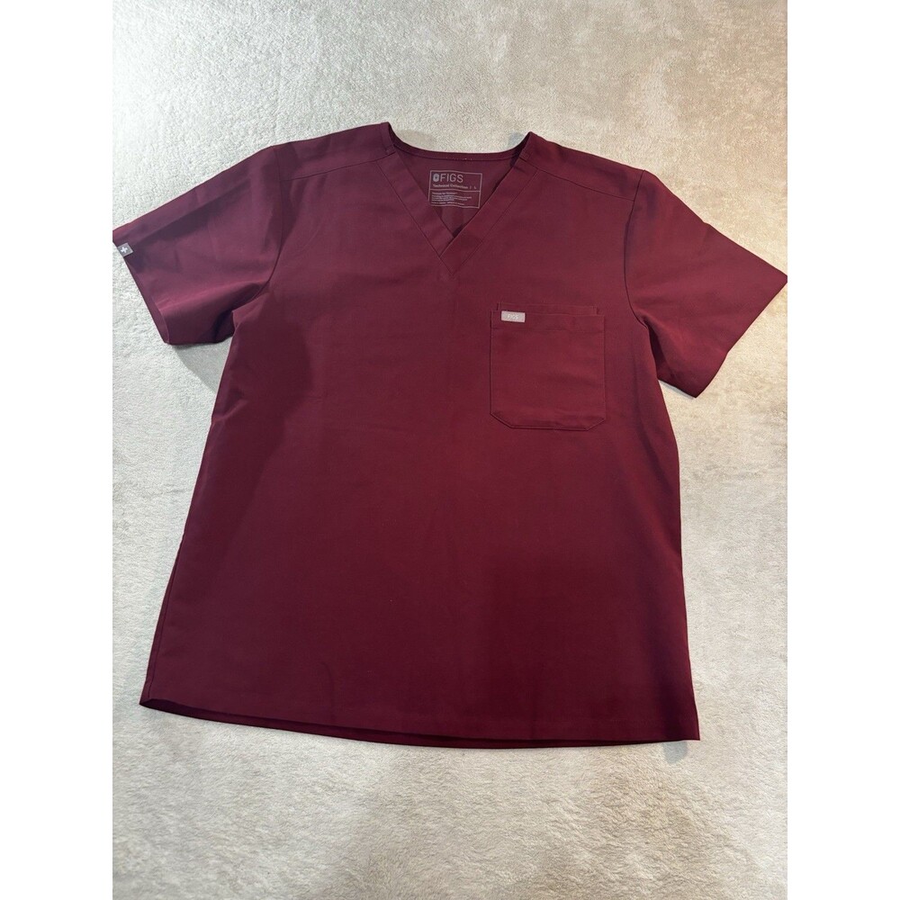 FIGS Casma Three-Pocket Scrub Top Womens Burgundy Large Healthcare